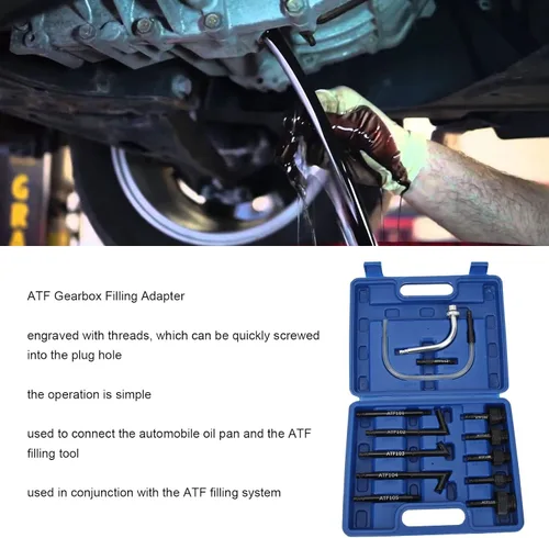 Vista 3 de Aramox Conector de recarga de bomba de fluido, 13 piezas de adaptador de llenado de ATF, herramienta de conector de recarga de aceite de acero al