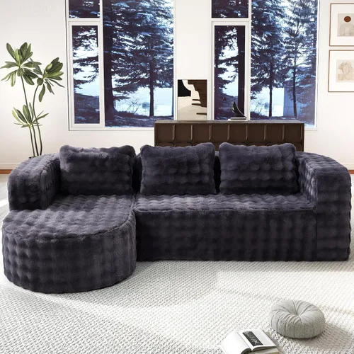 Vista 19 de Hobestluk - Sofá modular sin hueso, sofá seccional en forma de L 96" Right Facing Chaise Black,Memory Foam,Removable Cover,Non-slip Bottom,No