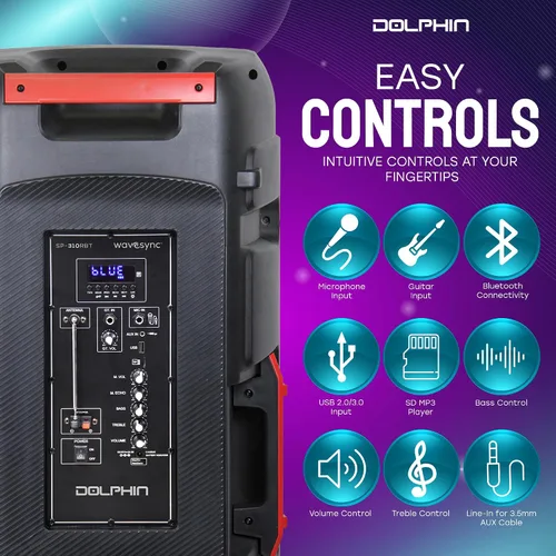 Vista 8 de Dolphin SP-310RBT Triple 10" recargable Fiesta altavoz, fuerte, bajo, portátil