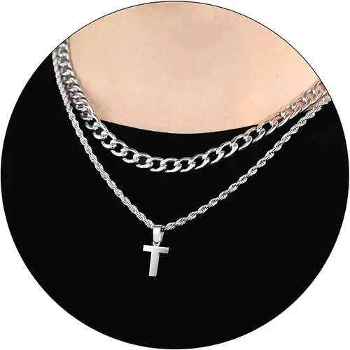 Vista 67 de SENRAN Collar con inicial en capas de la A a la Z para hombre, cadena de cuerda torcida de acero inoxidable de 18 a 20 pulgadas, dije de letra