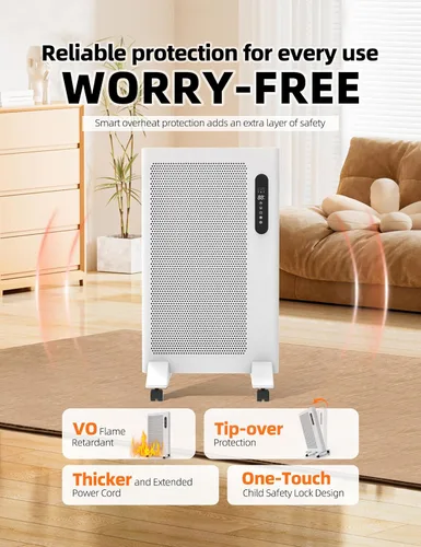 Vista 4 de Mica - Calentador infrarrojo de espacio, 1500W. Calentador de panel portátil para uso en interiores, habitación grande, WiFi, aplicación inteligente