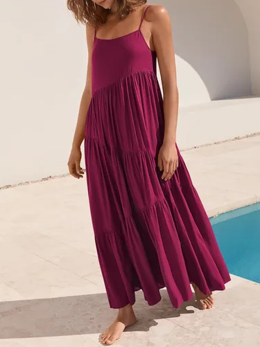 Vista 3 de ANRABESS - Vestido largo de verano para mujer, vestido de lino casual, holgado, sin mangas, con tirantes delgados y estilo bohemio, para playa