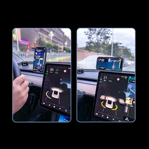 Vista 6 de Soporte magnético para teléfono de coche para Tesla Model 3/Y/Mustang Mach-E compatible con MagSafe, soporte de teléfono de automóvil plegable