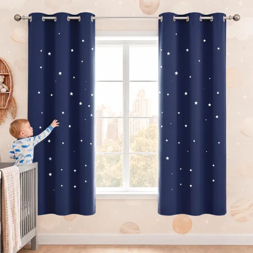 Vista 58 de NICETOWN - Cortinas de oscurecimiento de habitación con estrellas en rosa bebé, de 45 pulgadas de largo para dormitorio de niñas, cortinas
