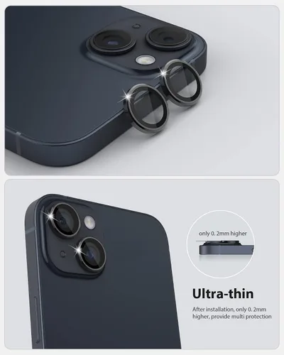 Vista 8 de Protector de lente de cámara de diseño para iPhone 14 Plus/iPhone 14 – Bandeja automática de aleación de aluminio más 9H protector de pantalla
