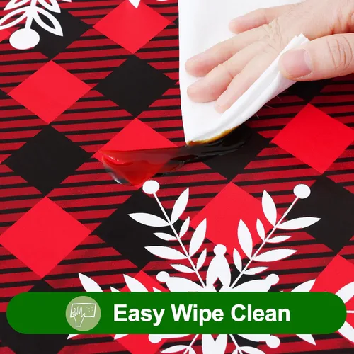 Vista 4 de Smiry Mantel de Navidad de plástico, a cuadros, impermeable, elástico, ajustable, mantel de vinilo con parte trasera de franela lavable para cena