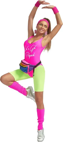 Vista 2 de MIAIULIA - Traje de entrenamiento de los años 80 para mujer, conjunto de accesorios de los años 80, leotardo, leggings de neón, diadema y muñequeras