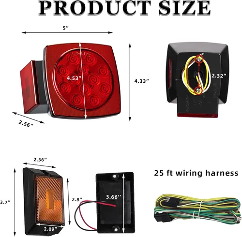 Vista 12 de Kit de luz de remolque de 12 V con certificación DOT para barco, caravana, automóvil, fácil montaje con arnés de alambre, oblea LED, impermeable