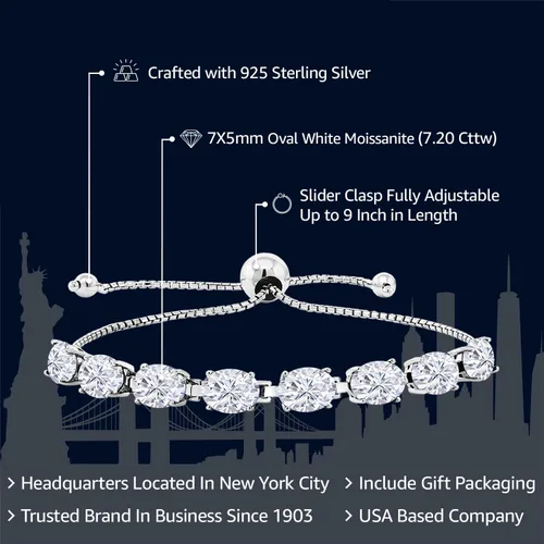 Vista 45 de Gem Stone King Pulsera de plata de ley 925 con piedra natal ovalada de 0.276 x 0.197 in para mujer, totalmente ajustable hasta 9 pulgadas
