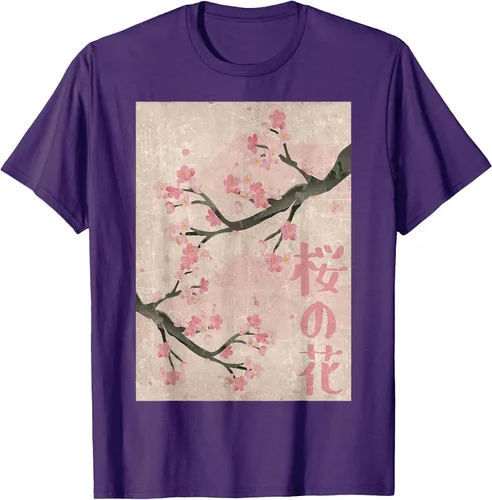 Vista 72 de Cherry Blossom Japanese Vintage Woodblock Japan Pink Sakura T-Shirt Asphalt Grey