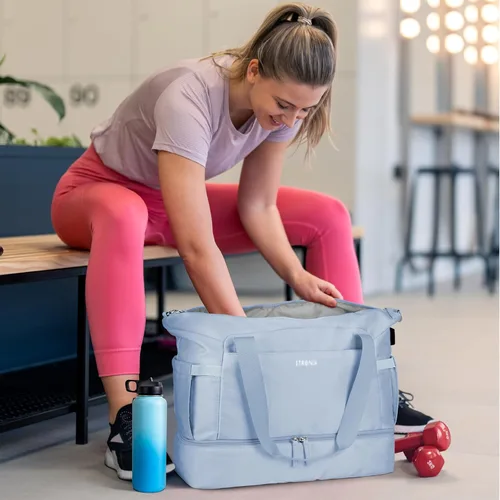 Vista 2 de Bolsa de lona de gimnasio para mujer, Azul Patchwork