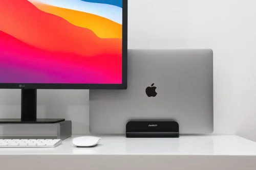 Vista 7 de Organizador vertical de aluminio para laptop, soporte de escritorio resistente compatible con la nueva Retina Apple MacBook Pro/Air, Mac mini y iPad