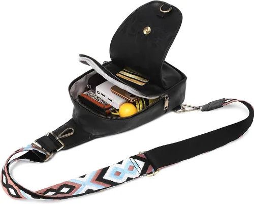 Vista 2 de Bolsa de pecho para mujer, bolso bandolera pequeño de piel sintética, mochila de hombro para viajes, senderismo, ciclismo