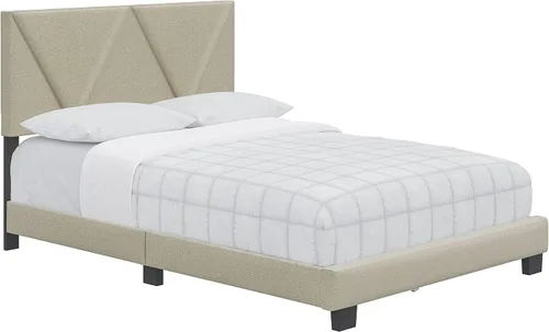 Vista 4 de Boyd Sleep Calais - Base de cama de plataforma con cabecera ajustable tapizada de tela y soportes de listones de madera, no requiere somier: lino