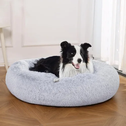 Vista 8 de Amazon Basics Donut Pet Bolster - Cama de pelo sintético para perro, gris, 36" x 36
