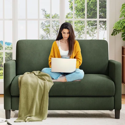 Vista 43 de Welzona Loveseat, 51" Small L Shaped Couch, Comfy Teddy Love Seat with Ottoman Set, Tool-Free Setup Loveseat Sofa with Ottoman, All-Wood Small Sofa
