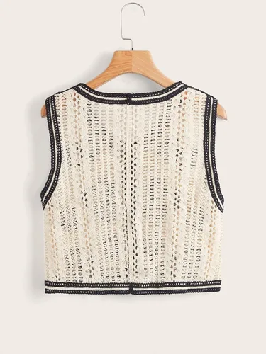 Vista 2 de Verdusa Chaleco de punto a cuadros sin mangas con cuello en V y botones para mujer