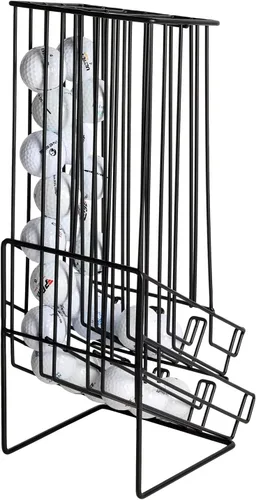 Vista 7 de MyGift Golf Ball Basket Holder - Matte Black Metal Wire Golf Ball Dispenser and Countertop Display Rack