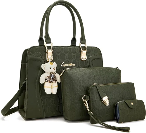 Vista 47 de Bolsos de mano de moda para mujer, bolsa de hombro, asa superior, bolsa de mano, juego de 4 piezas