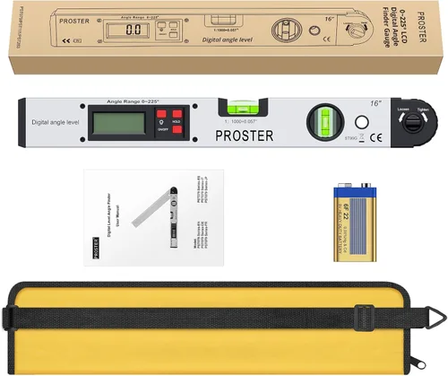 Vista 7 de Proster 0-225° Buscador de Ángulos Digital Transportador - Reglas de Ángulo de Aluminio 225° 40 cm Pantalla LCD Retroiluminada con Horizontal