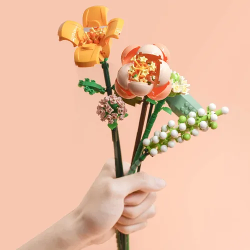 Vista 7 de MEIEST Mini bloques de construcción, ramo de flores, conjunto de modelo de plantas, flores artificiales creativas de bricolaje, colección botánica