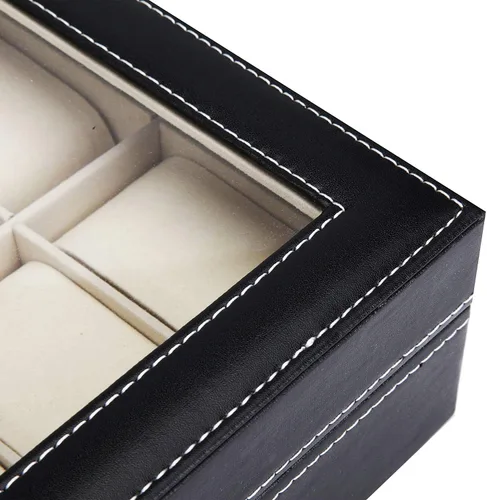 Vista 4 de GUKA Caja de reloj con 10 ranuras organizador de cristal real con cuero sintético para hombres y mujeres