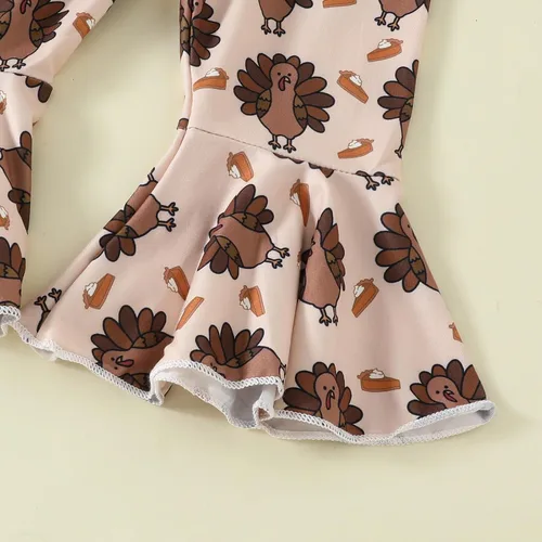 Vista 20 de BemeyourBBs Conjunto de sudadera de manga larga de pavo para niña con pantalones acampanados, ropa de otoño