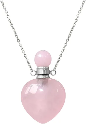 Vista 27 de Perfume Bottle Necklace Heart Shape, Amethyst Necklace Healing Crystal for Women, Essential Oil Diffuser Bottle Necklace Jewelry for Liquid
