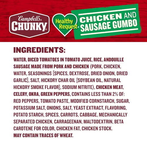 Vista 3 de Campbell’s Chunky Sopa, Healthy Request Pollo y Salchicha Gumbo, lata de 18.8 Oz