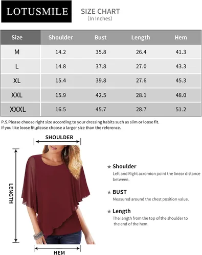 Vista 4 de Lotusmile - Blusa ligera con estampado, escalonada, de doble capa, de chifón tipo poncho, para mujer