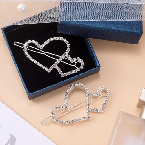 Vista 6 de HINZIC 5 pinzas para el cabello con forma de corazón hueco, estilo bohemio, con cristales brillantes, para San Valentín, accesorios para tocado