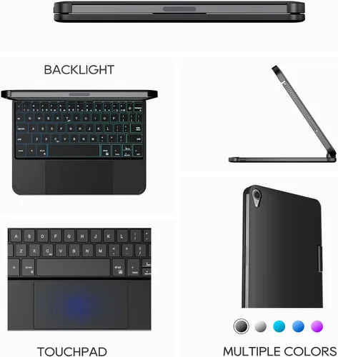 Vista 4 de edaiser Funda de teclado giratoria para Apple iPad mini 6ª 7ª generación a17 Pro, teclado Bluetooth compacto con trackpad retroiluminado RGB