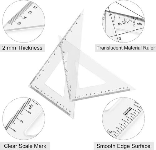 Vista 3 de Coopay Juego de reglas de plástico para herramientas de geometría matemática de 12 pulgadas, incluye regla recta, regla triangular, transportador