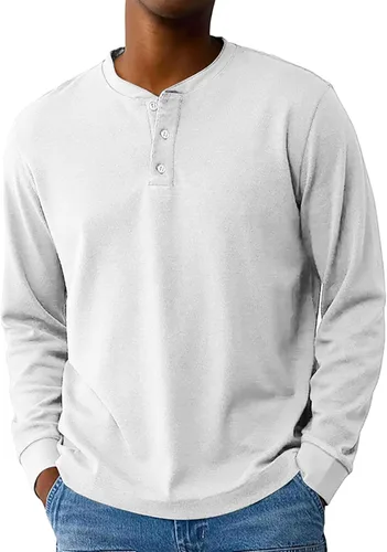 Vista 8 de Camisas de verano para hombre, camiseta Henley de manga larga con botones, estilo casual, M-3XL
