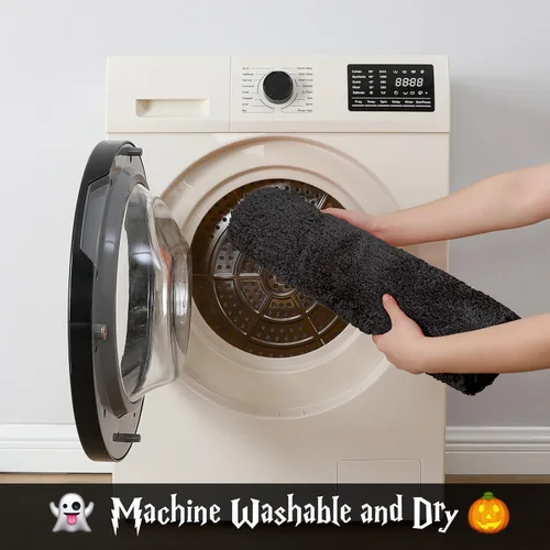 Vista 4 de Alfombra de baño negra de Halloween de 20 x 32 pulgadas, tapete de baño de fantasma, tapete antideslizante para baño, alfombra de baño suave