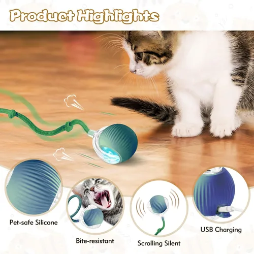 Vista 6 de Pelotas interactivas para gatos de interior, juguetes automáticos mejorados para gatos adultos aburridos en interiores, pelota, Peppy Pet Ball