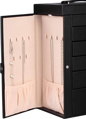 Vista 6 de Homde Joyero 2 en 1 enorme organizador estuche de piel sintética con estuche de viaje pequeño regalo para niñas o mujeres negro