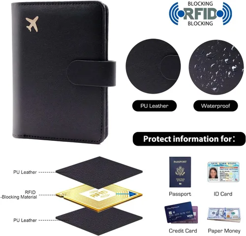 Vista 3 de Melsbrinna Rfid - Soporte para pasaporte para mujeres y hombres, juego de etiqueta de maleta de viaje, bonita cartera de pasaporte con ranuras