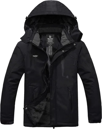 Vista 14 de wantdo Chaqueta de esquí impermeable de montaña para hombre, chaqueta de lluvia resistente al viento, abrigo cálido con capucha para invierno
