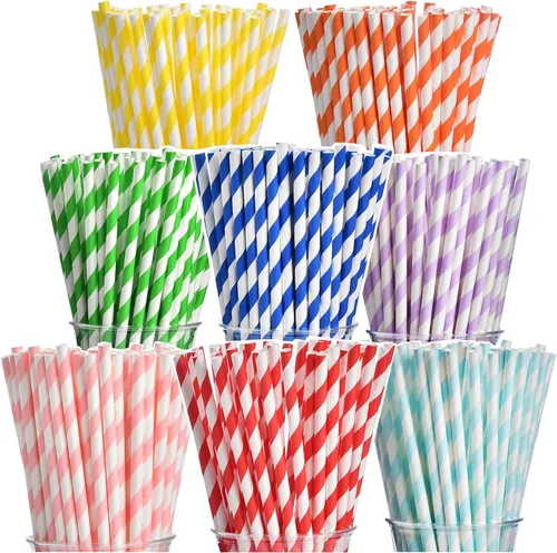 Vista 12 de ALINK - 100 pajitas de papel rayadas en blanco y negro, pajitas desechables biodegradables para Halloween, Navidad, cumpleaños, Año Nuevo