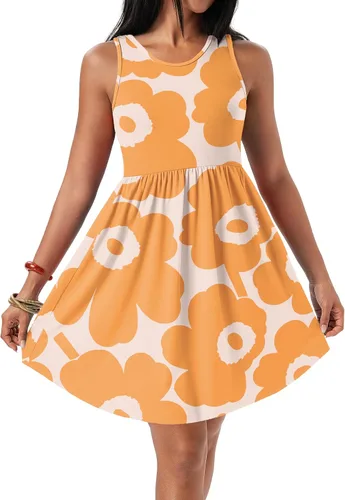 Vista 26 de HiMONE Vestidos de Vacaciones para Mujeres 2025 Vestido de Verano Vestidos Casuales de Verano para Mujeres Vestidos Casuales de Playa Petite Azul