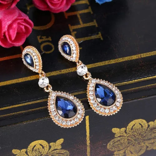 Vista 3 de BriLove 8 pendientes colgantes de cristal con forma de lágrima para mujer Cristal