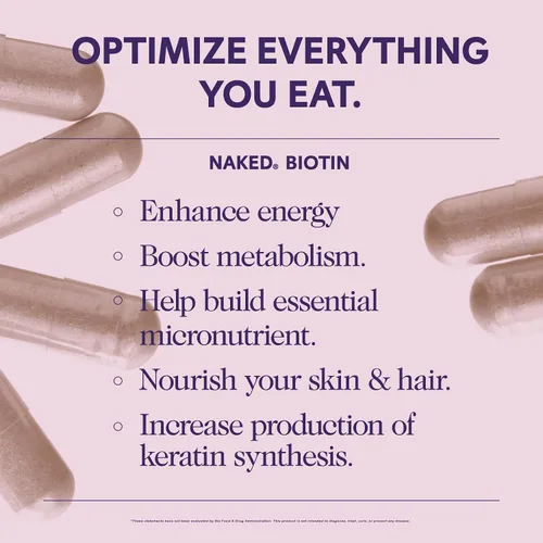 Vista 3 de NAKED Biotin 10,000mcg - Max Strength Vitamin B7 Supplement for Healthy Hair, Skin & Nails Support - Non-GMO, Gluten-Free, Vegan - Supports Keratin