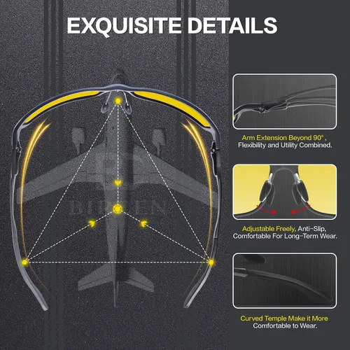 Vista 5 de BIRCEN Gafas de visión nocturna para conducir Al-Mg Metal Yellow Anti-Glare Night Glasses Reduce la fatiga ocular para los conductores Lluvia Nieve