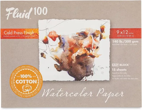 Vista 20 de Bloque de Papel Acuarela Fluid 100, 4 x 6 pulgadas, 15 Hojas, 140 libras (300 GSM) 100% Algodón, Ficha de Prensa Fría para Pintura Artística