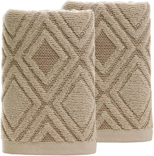 Vista 13 de Pidada Juego de 2 toallas de mano con patrón de diamante, 100% algodón, absorbentes, suaves, toallas decorativas para baño (beige marrón)