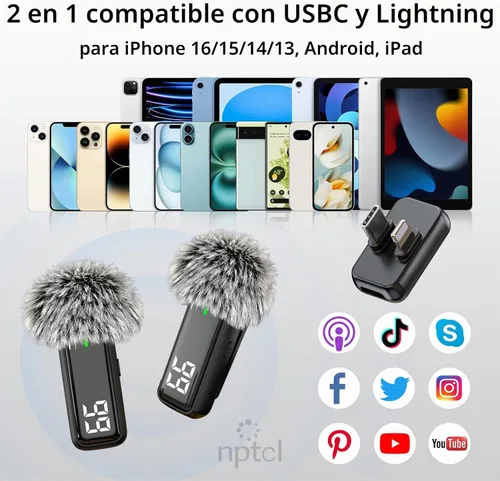 Vista 7 de NPTCL 2 en 1 Micrófono de solapa inalámbrico Lavalier para iPhone iPad