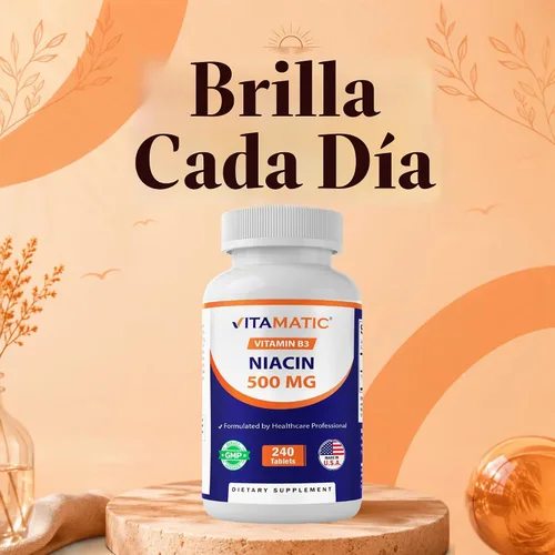 Vista 7 de Vitamatic Niacina (vitamina B3) 500 mg, 240 tabletas - Sin OMG y sin gluten