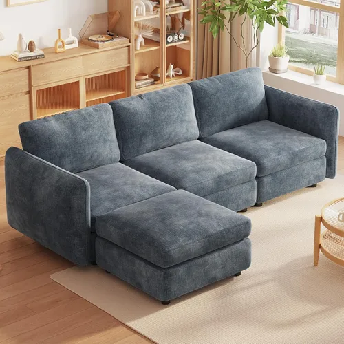 Vista 21 de Guyii Sofá Seccional de Terciopelo, Sofá Loveseat Moderno de Gran Tamaño con 2 Almohadas, Sofá Convertible de 81.88 pulgadas de Largo con Cojines