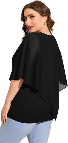 Vista 3 de OLRIK Blusas de verano de talla grande para mujer, blusas de gasa casuales elegantes de manga corta